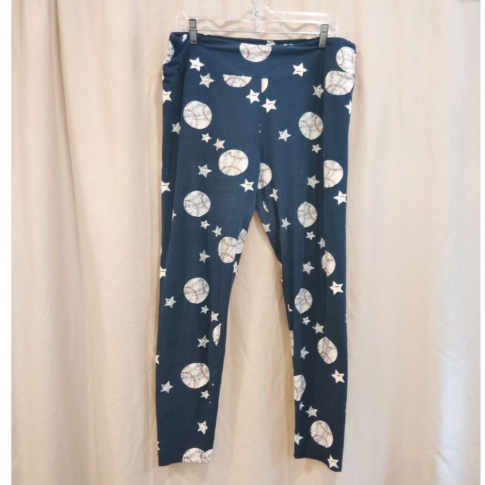 Charlie's Project Baseball Star Navy Blue Leggings | Buttery Soft Yoga Pants